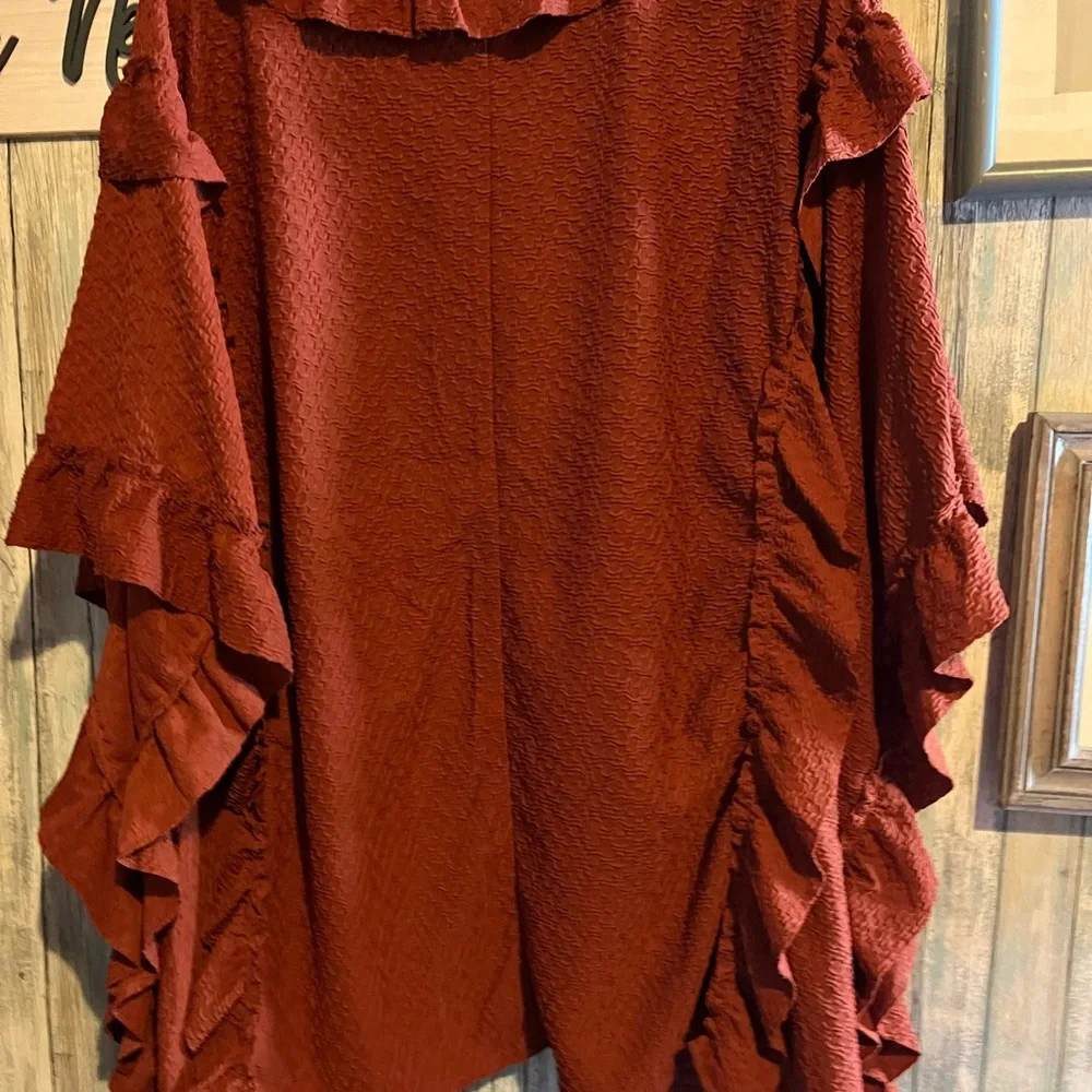 BlueVelvet Rust Ruffled Cardigan - Picture 4 of 4